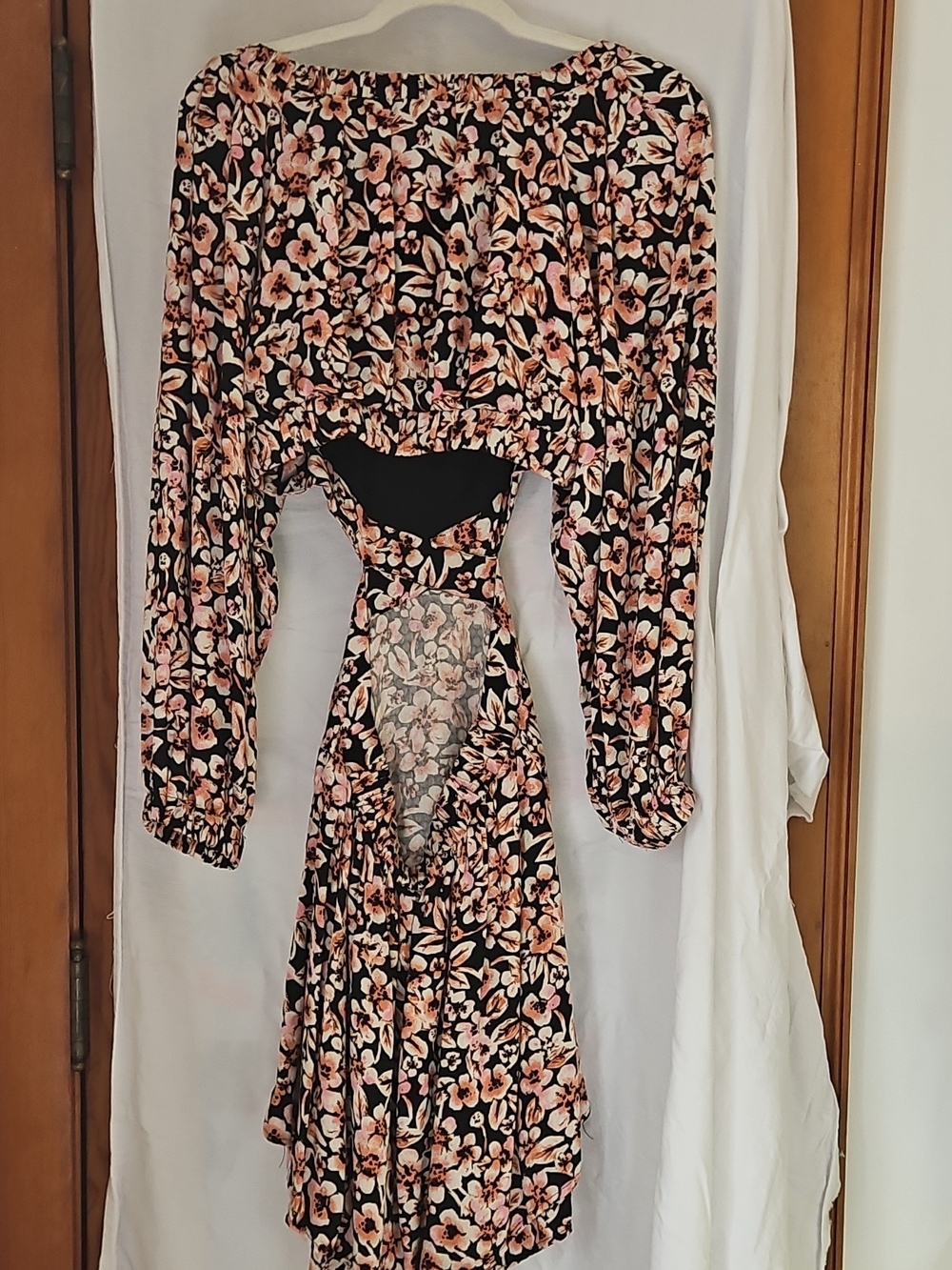 Free People Pink Floral Smocked Mini Dress on Black - Picture 3 of 6